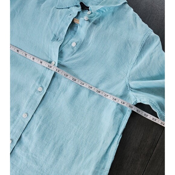Talbots 100% Linen Button Up Top Blouse Robin Egg Blue Size Med Coastal Easter - Picture 3 of 8